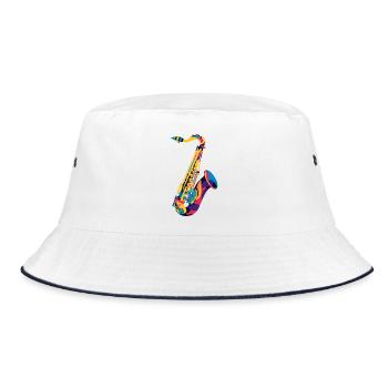 FarbSaxophon Kunstprint - Bucket Hat - Weiß/Navy - Vorne