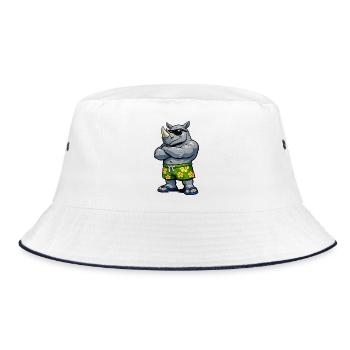 Rhinoceroswith Hibiscus Shorts - Bucket Hat - white/navy - Front