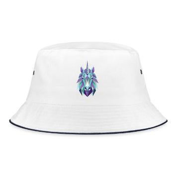 Einhorn Polygon Lila Türkis - Bucket Hat - Weiß/Navy - Vorne