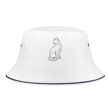 One-Line Sitting Cat Silhouette - Bucket Hat - white/navy - Front