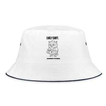 Early Shift Owl Shirt – Hard Pass - Bucket Hat - Weiß/Navy - Vorne
