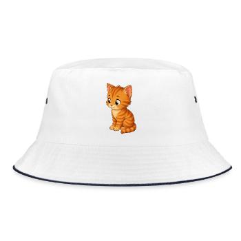 Kätzchen getigert - Bucket Hat - Weiß/Navy - Vorne