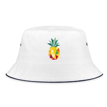 Geometric Pineapple – Tropical Fruit Motif - Bucket Hat - white/navy - Front