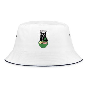 Ramen Nacht Katze Smartphone - Bucket Hat - Weiß/Navy - Vorne