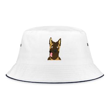 Cartoon-Hund Happy Face - Bucket Hat - Weiß/Navy - Vorne