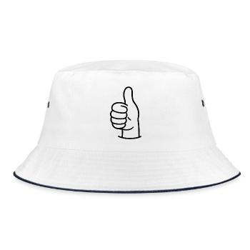 Daumen hoch - Thumbs up - Bucket Hat - Weiß/Navy - Vorne