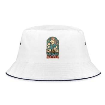 Einhorn Pflege Glitzer Kaffee Shirt - Bucket Hat - Weiß/Navy - Vorne