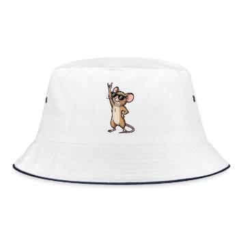 Coole Maus Ratte Rock Musiker Comic - Bucket Hat - Weiß/Navy - Vorne