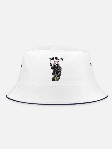 Berlin Bär auf Fahrrad - Bucket Hat - Weiß/Navy