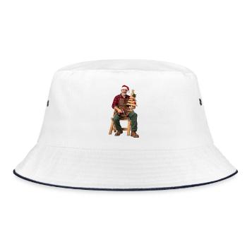 Rustikaler Weihnachtsbauer Holzbaum - Bucket Hat - Weiß/Navy - Vorne