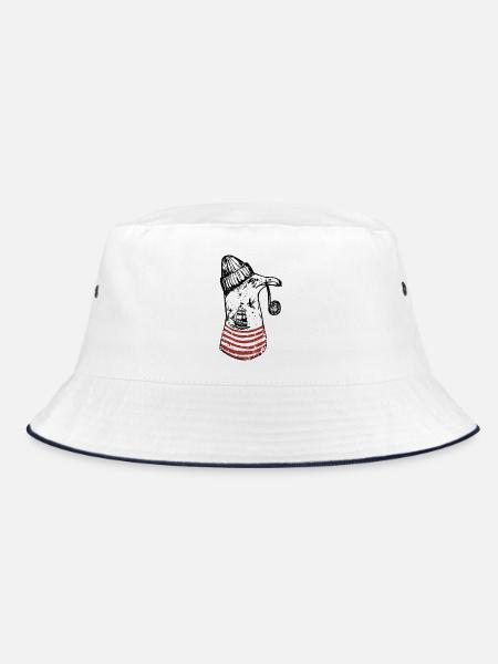 Möwe Kapitän Mütze Küste Seemann Meer - Bucket Hat - Weiß/Navy