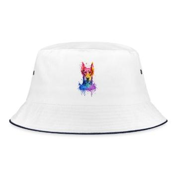 Dobermann Pinscher Buntes Aquarell Illustration - Bucket Hat - Weiß/Navy - Vorne