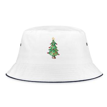 Aquarell-Weihnachtsbaum-Ornamente - Bucket Hat - Weiß/Navy - Vorne