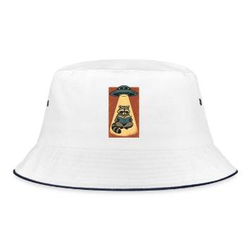Lesender Waschbär im UFO Strahl - Bucket Hat - Weiß/Navy - Vorne