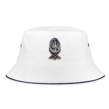 Mondphasen-Wurzel in magischer Schneekugel - Bucket Hat - Weiß/Navy - Vorne