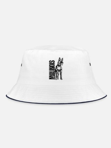 MALINOIS Portrait Hund Hunde Wilsigns - Bucket Hat - Weiß/Navy - Vorne