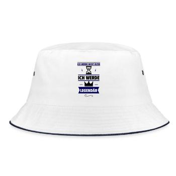 Originelles Geburtstagsgeschenk:Ich werde legendär - Bucket Hat - Weiß/Navy - Vorne