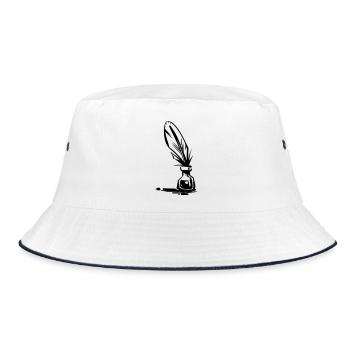 Tintenfass und Feder Design - Bucket Hat - Weiß/Navy - Vorne