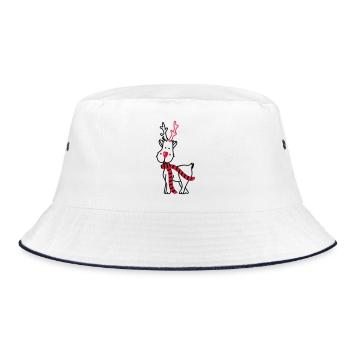 Rentier mit Schal - Bucket Hat - Weiß/Navy - Vorne