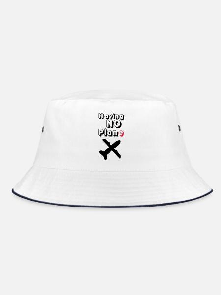 Having no Plane Geschenk - Bucket Hat - Weiß/Navy - Vorne