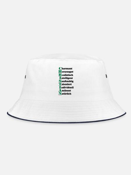 Christian Vorname,Namensschild,Name,Fun Shirt (25) - Bucket Hat - Weiß/Navy - Vorne