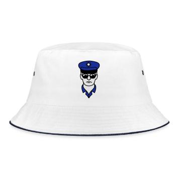 Cool Polizei Mann Gesicht Kopf - Bucket Hat - Weiß/Navy - Vorne