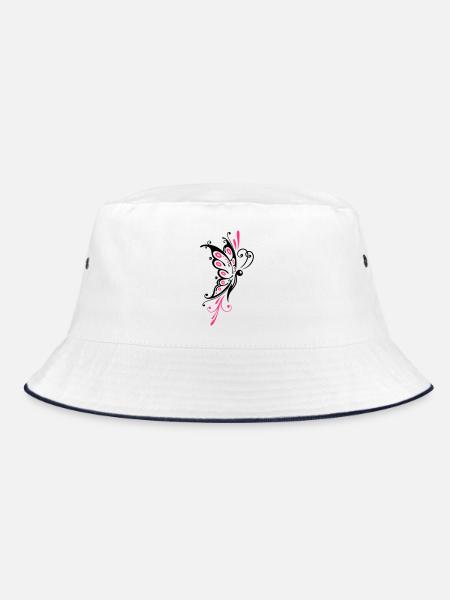 Big filigree butterfly, wings, girlie Tattoo style - Bucket Hat - white/navy - Front