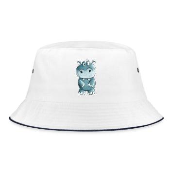 Blaues Nilpferd I Wildtiere Comic - Bucket Hat - Weiß/Navy - Vorne