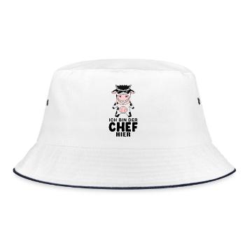 Chef Spruch mit Kuh Motiv - Bucket Hat - Weiß/Navy - Vorne