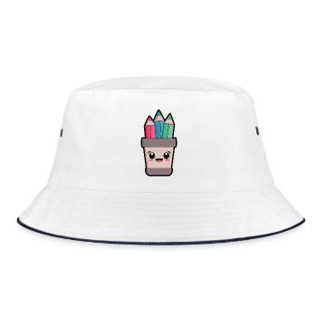 Kawaii Pencil Holder - Bucket Hat - white/navy - Front