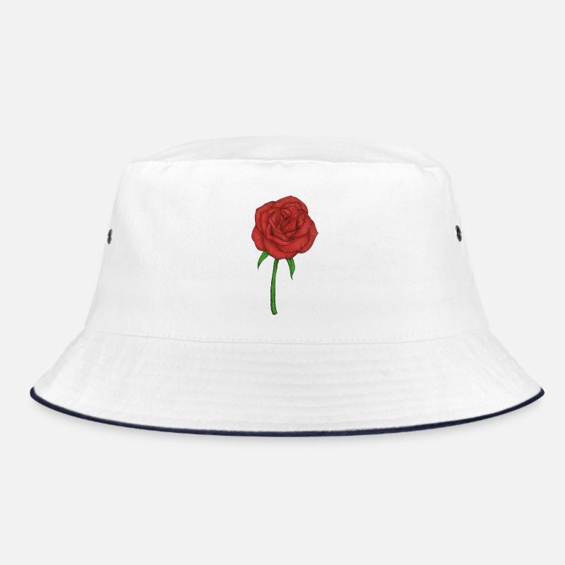 Rote Rose Vintage - Bucket Hat - Weiß/Navy