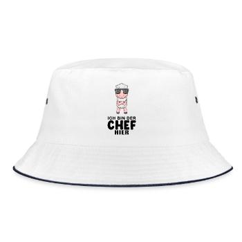 Chef Spruch Anführer Schaf Motiv - Bucket Hat - Weiß/Navy - Vorne