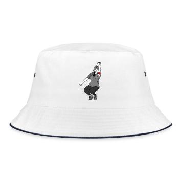 Petanque Spielerin Linkshänderin - Bucket Hat - Weiß/Navy - Vorne