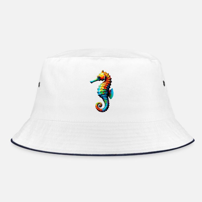 Seepferdchen - Bucket Hat - Weiß/Navy