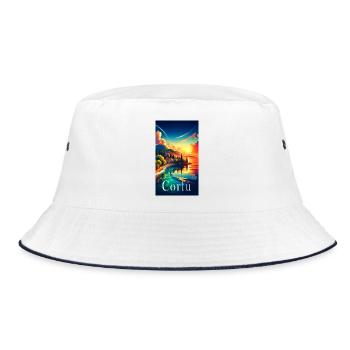 Corfu Greece landscape travel design - Bucket Hat - white/navy - Front