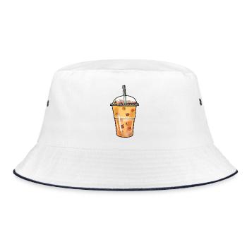 Bubble Tea Boba Kürbis Kugeln Halloween Becher - Bucket Hat - Weiß/Navy - Vorne