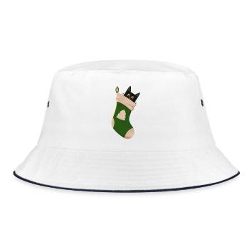 Katze in grünem Stiefel - Bucket Hat - Weiß/Navy - Vorne