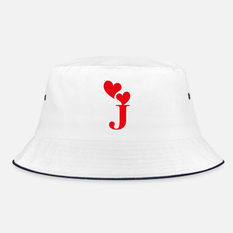 Buchstabe j rotes Herz - Bucket Hat - Weiß/Navy