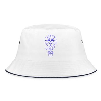 Small Female Flower Bow Face Girl - Bucket Hat - white/navy - Front