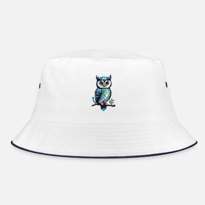 Owl on a flowering branch 1 Bucket Hat