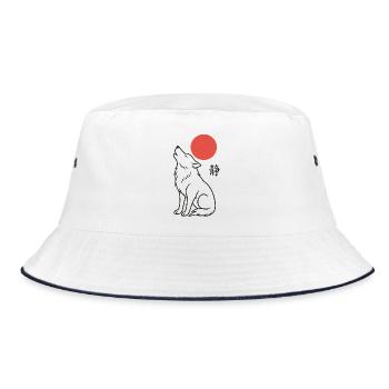 Japansischer Wolf und Roter Mond - Bucket Hat - Weiß/Navy - Vorne