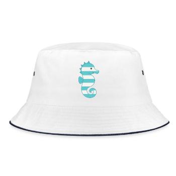 Seepferdchen türkis gestreift - Bucket Hat - Weiß/Navy - Vorne