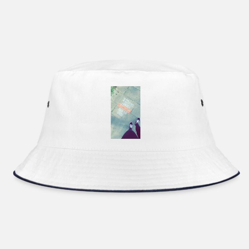 Graphics on the sidewalk with a cross-out Bucket Hat