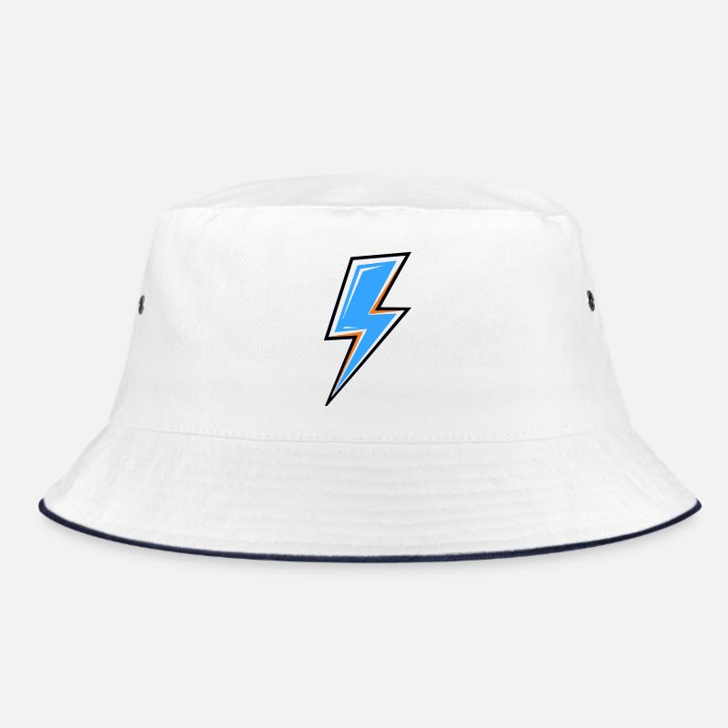 Blauer Strahl mit orangefarbenem Rand - Bucket Hat - Weiß/Navy
