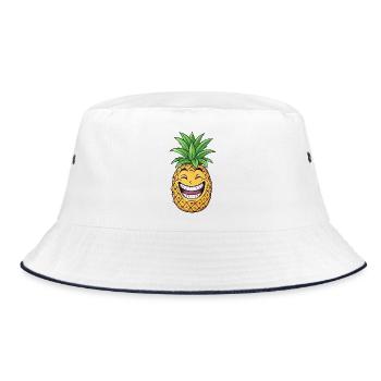 Funny Pineapple Cartoon Summer Fruit Caribbean - Bucket Hat - white/navy - Front