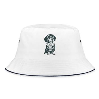 Winter Dackel - Bucket Hat - Weiß/Navy - Vorne