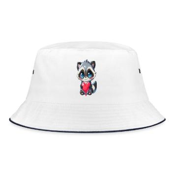 Niedlicher Waschbär mit Herz - Bucket Hat - Weiß/Navy - Vorne