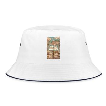 Biarritz Seaside Retro Illustration France City - Bucket Hat - white/navy - Front