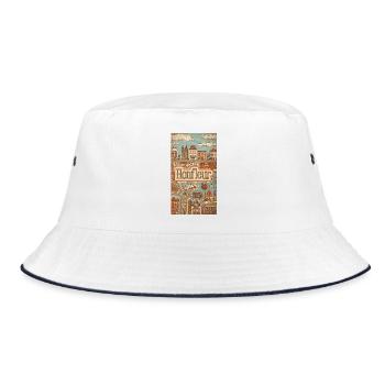 Honfleur Vintage Harbor Sketch France - Bucket Hat - white/navy - Front