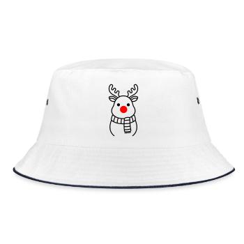 Cute Reindeer with Red Nose | Rudolph - Bucket Hat - white/navy - Front